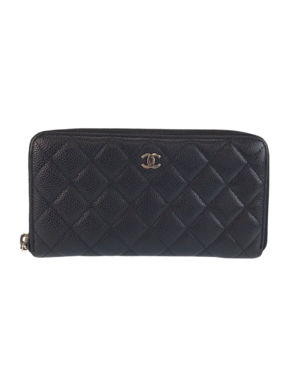 Chanel CC Logo Quilted Black Silver Leather Wallet